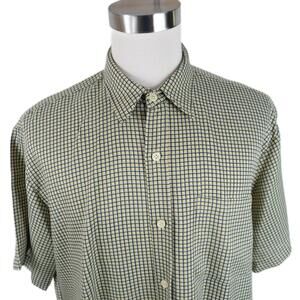 VTG Aeropostale Mens Polyester SS Button Up Olive Green Plaid Dress Shirt Large